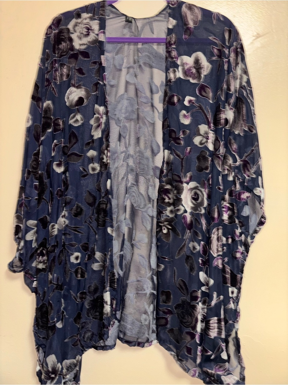 Y2K floral Velvet Kimono Cardigan - Navy & Purple